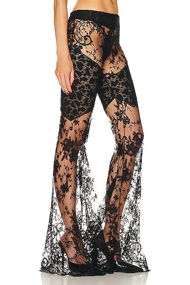 Shop Roberto Cavalli Flared Floreal Chantilly Lace Pant In Nero