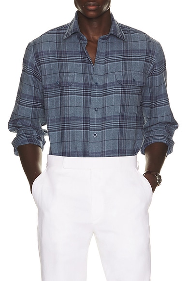 Ralph Lauren Purple Label Evanton Flannel Shirt in Slate Blue