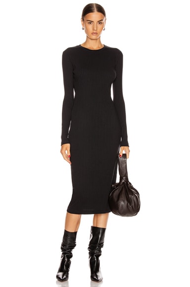 RE/DONE 90's Long Sleeve Ribbed Dress in Black | FWRD