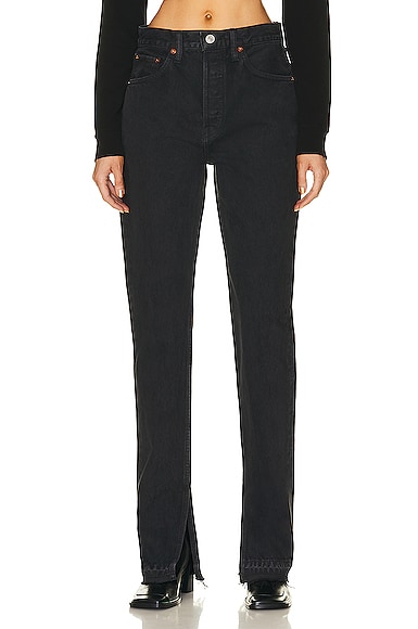Re/done 70s High Rise Skinny Bootcut Jeans In Black In Washed Black