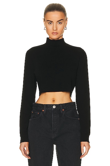 Cropped Mock Neck Long Sleeve Top