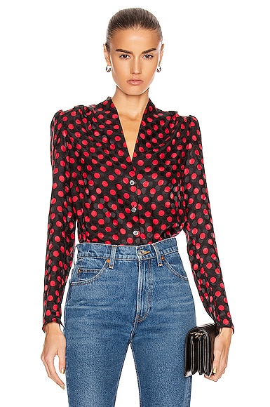 RE DONE 40 S Tailored Blouse In Red Polka Dot FWRD   REDF WS66 V1 