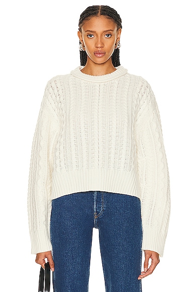 RE/DONE Crewneck Cable Pullover in Ivory