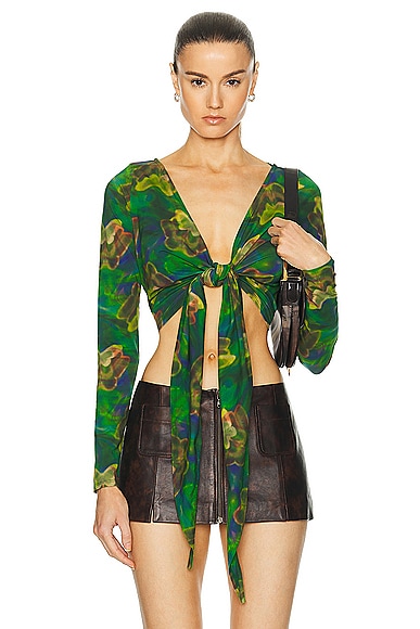 RE/DONE X Pam Anderson Wrap Tie Top in Green Butterfly
