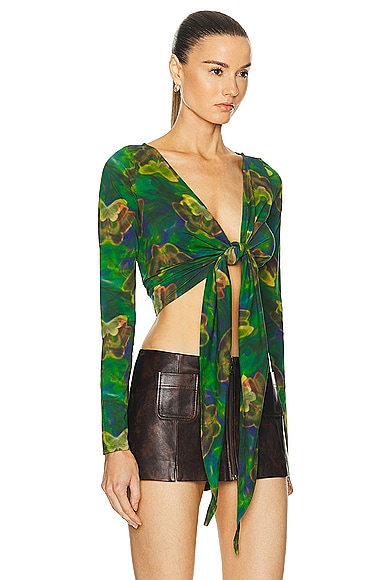 Shop Re/done X Pam Anderson Wrap Tie Top In Green Butterfly