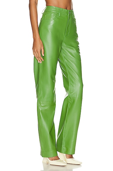 Shop Remain Leather Straight Pants In Forest Green