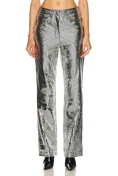 REMAIN Striped Leather Pant in Black Combo