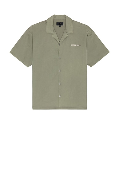 REPRESENT Script Camp Collar Shirt in Washed Khaki