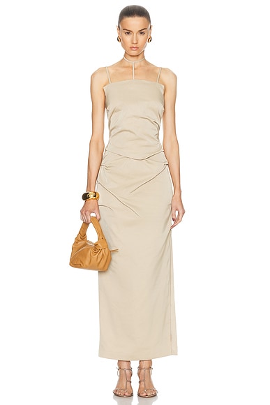 Rachel Gilbert Prescott Gathered-detail Long Dress In Tan