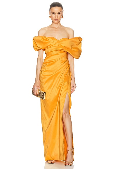 Shop Rachel Gilbert Gia Gown In Gold