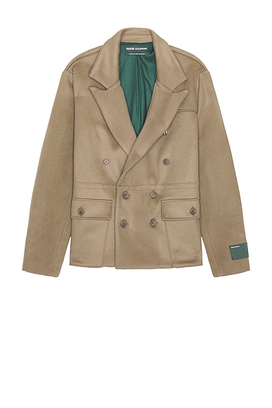 Reese Cooper Wool Double Breasted Blazer in Warm Grey