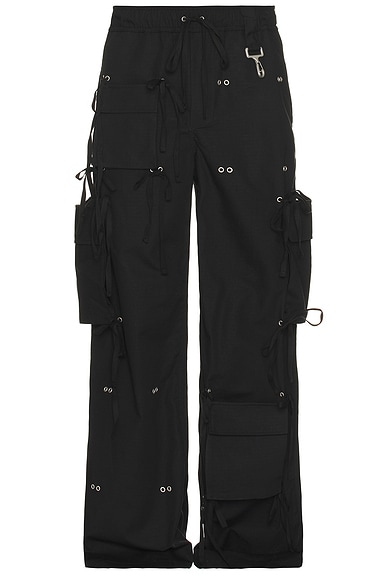 Modular Pocket Cargo Pant In Black Cotton Twill