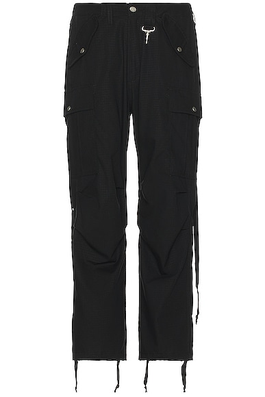 Reese Cooper Cotton Ripstop Wide Leg Cargo Pant in Black
