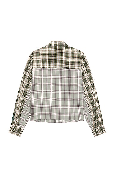 Shop Reese Cooper Cropped Split Flannel Shirt In Green