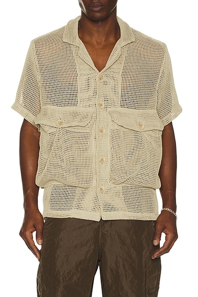 Crochet Knit Short Sleeve Cargo Shirt