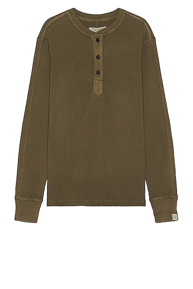 Rag & Bone Garment Dyed Waffle Knit Henley In Olive