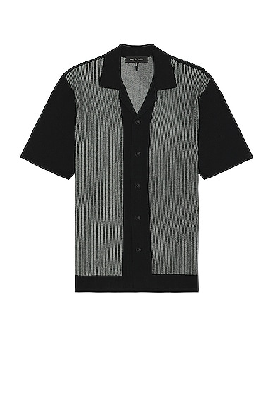 Rag & Bone Harvey Knit Camp Shirt in Black & White