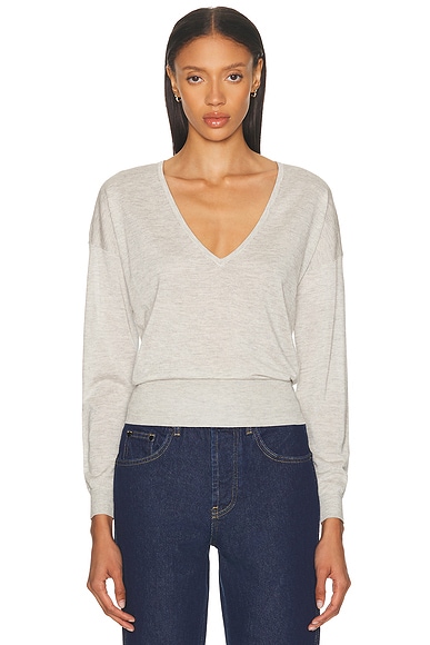 AGOLDE V Neck Balloon Sleeve Sweatshirt in Zinc | FWRD