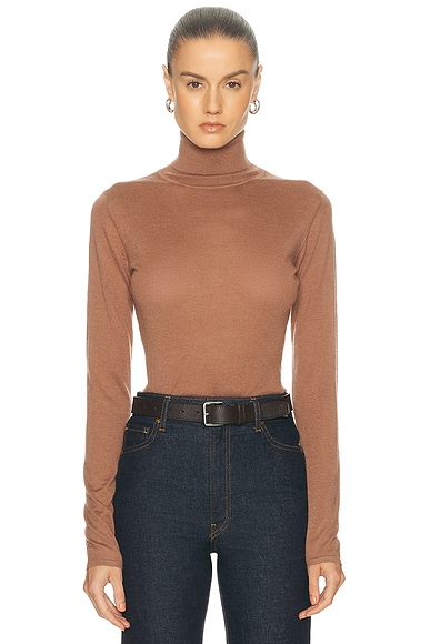 RENGGLI Cashmere Silk Fitted Turtleneck Sweater in Amber