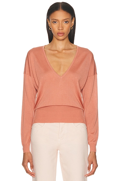RENGGLI Silk Cashmere V-neck Sweater in Copper