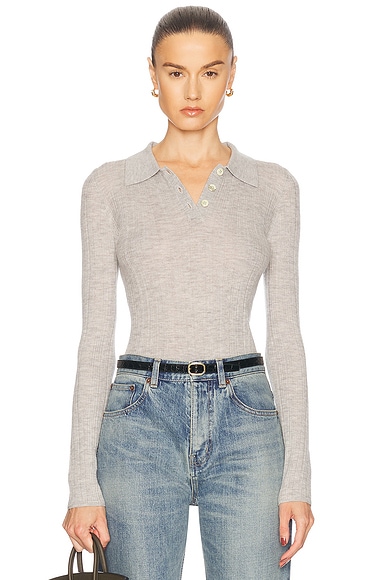 Cashmere Silk Rib Pointelle Knit Polo