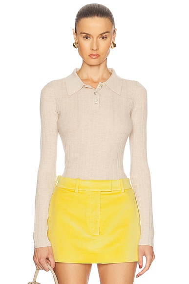 Cashmere Silk Rib Pointelle Knit Polo