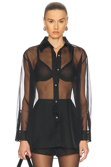 RENGGLI Organza Button Up Shirt in Noir