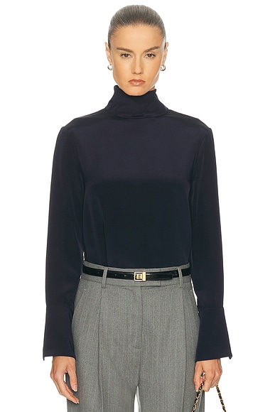 RENGGLI Silk Turtleneck Top in Midnight