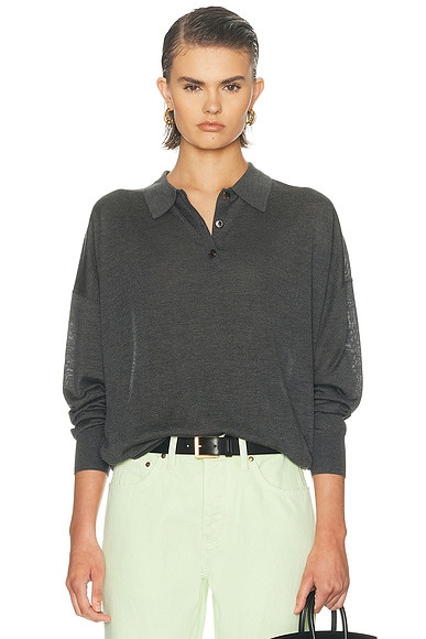 Silk Cashmere Boxy Long Sleeve Polo Top