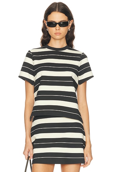RENGGLI Stripe Slit Tee in Cream & Ink
