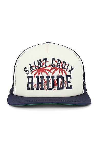 Rhude Saint Croix Trucker Hat in Navy & Ivory