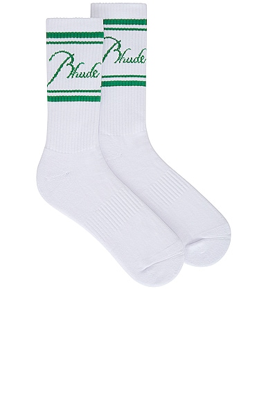 Rhude Script Logo Socks in White & Green
