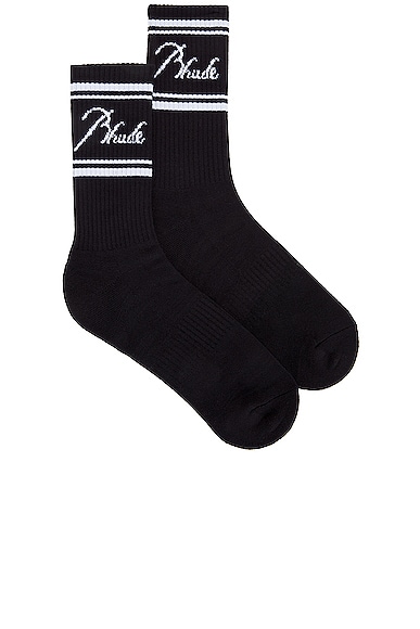 Rhude Rhude Script Logo Sock in Black & White