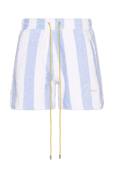 Shop Rhude Striped Loop Terry Short In White & Light Blue