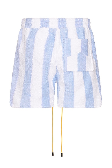 Shop Rhude Striped Loop Terry Short In White & Light Blue