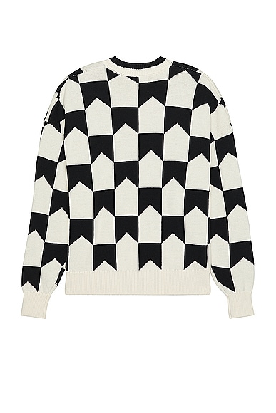 Shop Rhude Chevron Checkered Knit Cardigan In Black & Cream