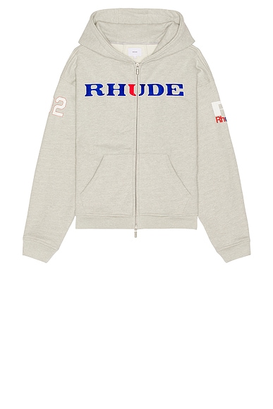 Rhude Racing Zip Up Hoodie in Heather Grey | FWRD