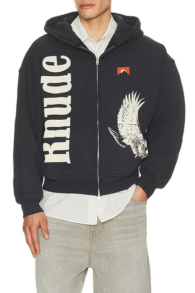 Rhude Eagle Pass Zip-Up Hoodie in Vintage Black & White