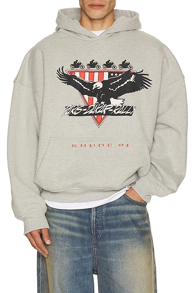 Rhude Stage Racing Hoodie in Grey, Black, & Red