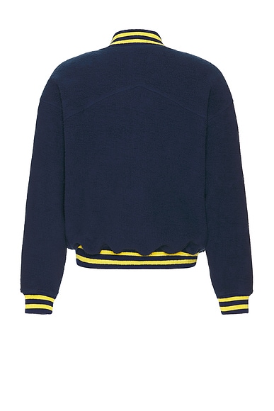 Shop Rhude Oversized Logo Terry Varsity In Navy & Yellow