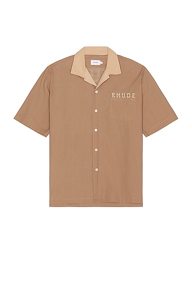 Rhude Mechanic Button Up Shirt in Tan & Brown