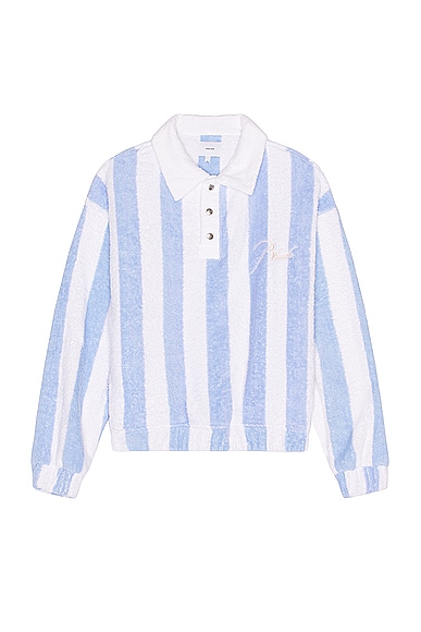Rhude Striped Loop Terry Polo in Baby Blue