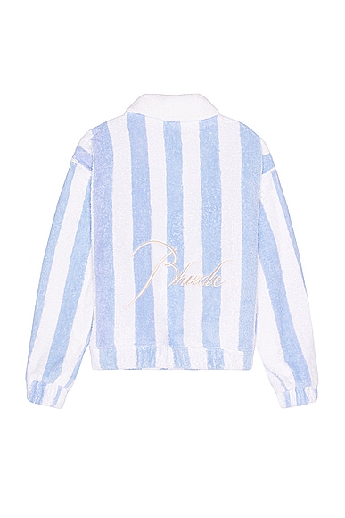 Shop Rhude Striped Loop Terry Polo In White & Light Blue