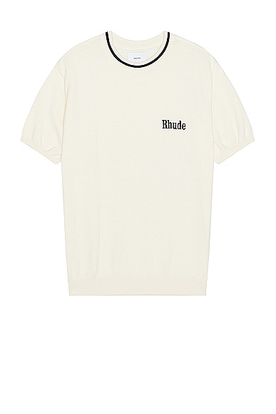 Shop Rhude Logo Knit Tee In Ivory & Black
