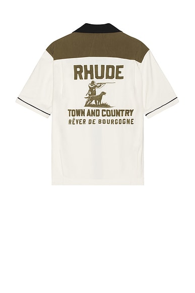 Rhude Town & Country Bowling Shirt in Military Green & Off White