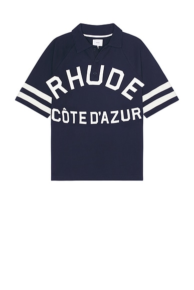 Rhude Cote D'azur Pique Raglan Polo in Navy & Off White