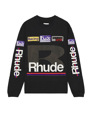 Rhude Petrol Patch Long Sleeve Tee in Vintage Black