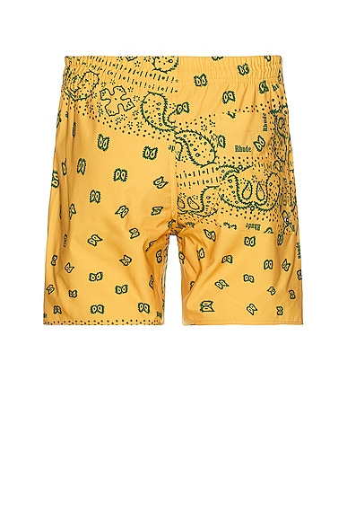 Shop Rhude Bandana Swim Short In Yellow & Green