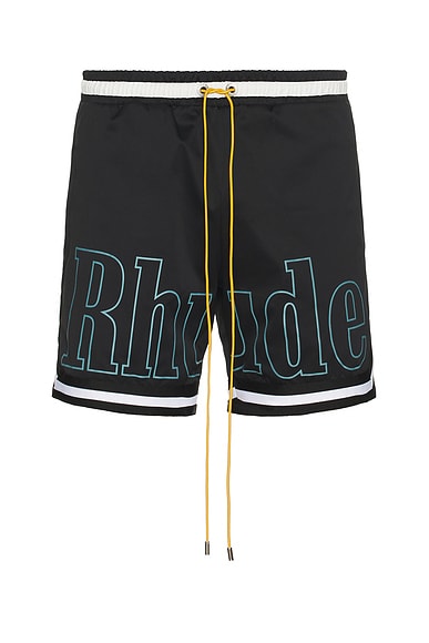 Logo Basketball Swim Shorts in Black, White, & Blue