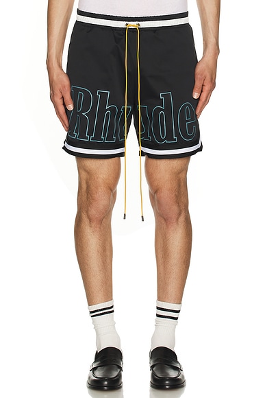 Logo Basketball Swim Shorts in Black, White, & Blue